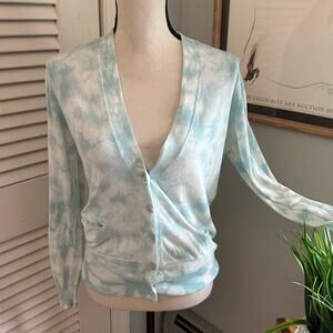 Allude Sweater Womens Medium Blue Tie Dye Cardigan Dainty Spring Quiet Luxury